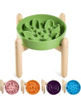 LE TAUCI Slow Feeder Dog Bowl Elevated Ceramic L 3 Cups 9.5"  With 4 Adhesives